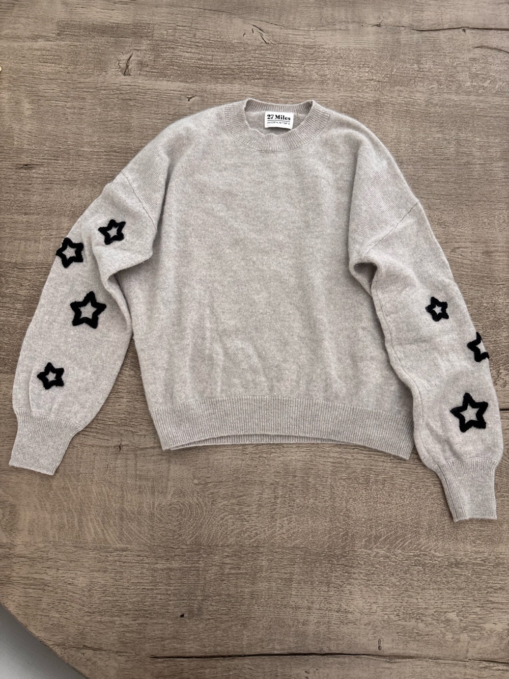 27 Miles Malibu Light Gray Star-Appliqué Crewneck Sweater